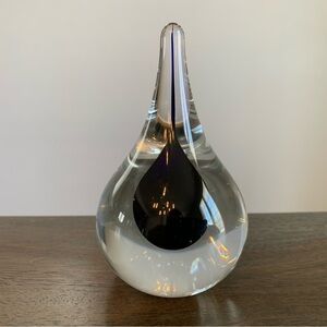 Teardrop Shaped Glass Paperweight Clear Cobalt Sommerso Style Polished Bottom
